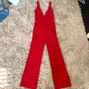 NUDE deep v neck red jumpsuit